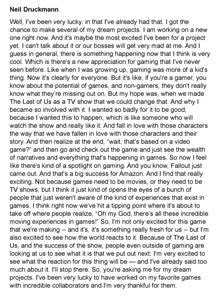 N.Druckmann (Naughty Dog) dénonce des propos tronqués par Sony dans sa dernière interview