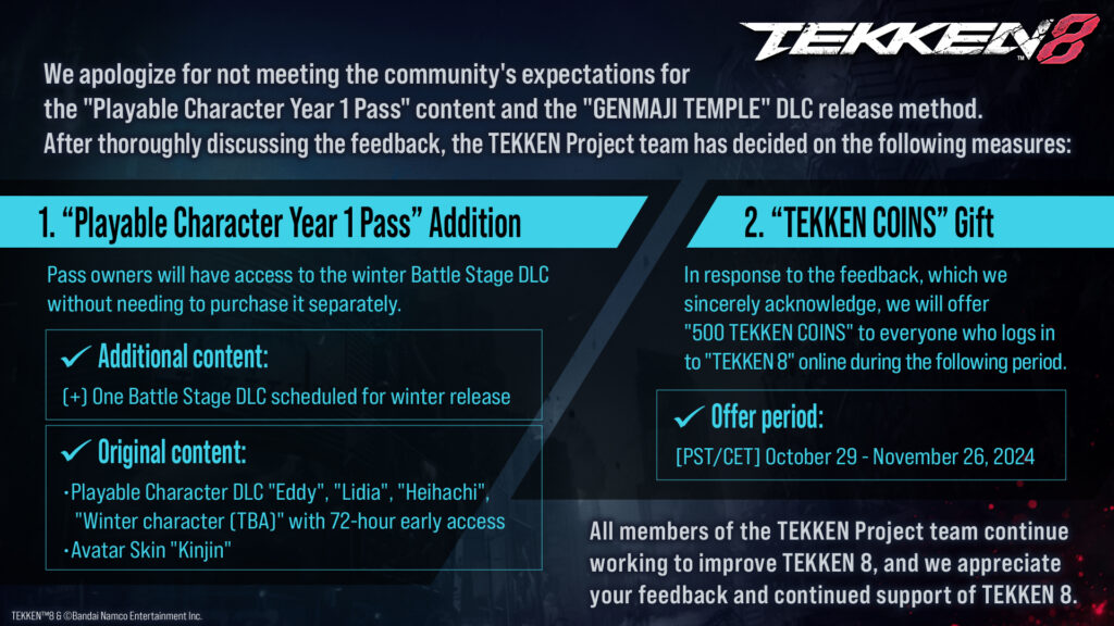 Bandai namco revient sur les nouveaux stages payants de tekken 8