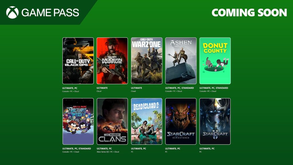 Prochains jeux à venir sur game pass