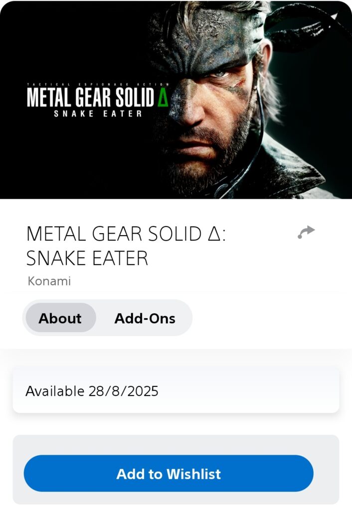 Date de sortie de metal gear solid delta révélée